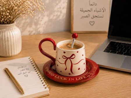 فنجان ببيونه أحمر مع كوستر